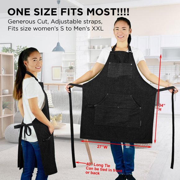 😍NWOT 1 PC UNISEX PREMIUM DENIM APRON BLACK ALL PURPOSE KITCHEN BBQ WORK PAINT - Picture 5 of 9